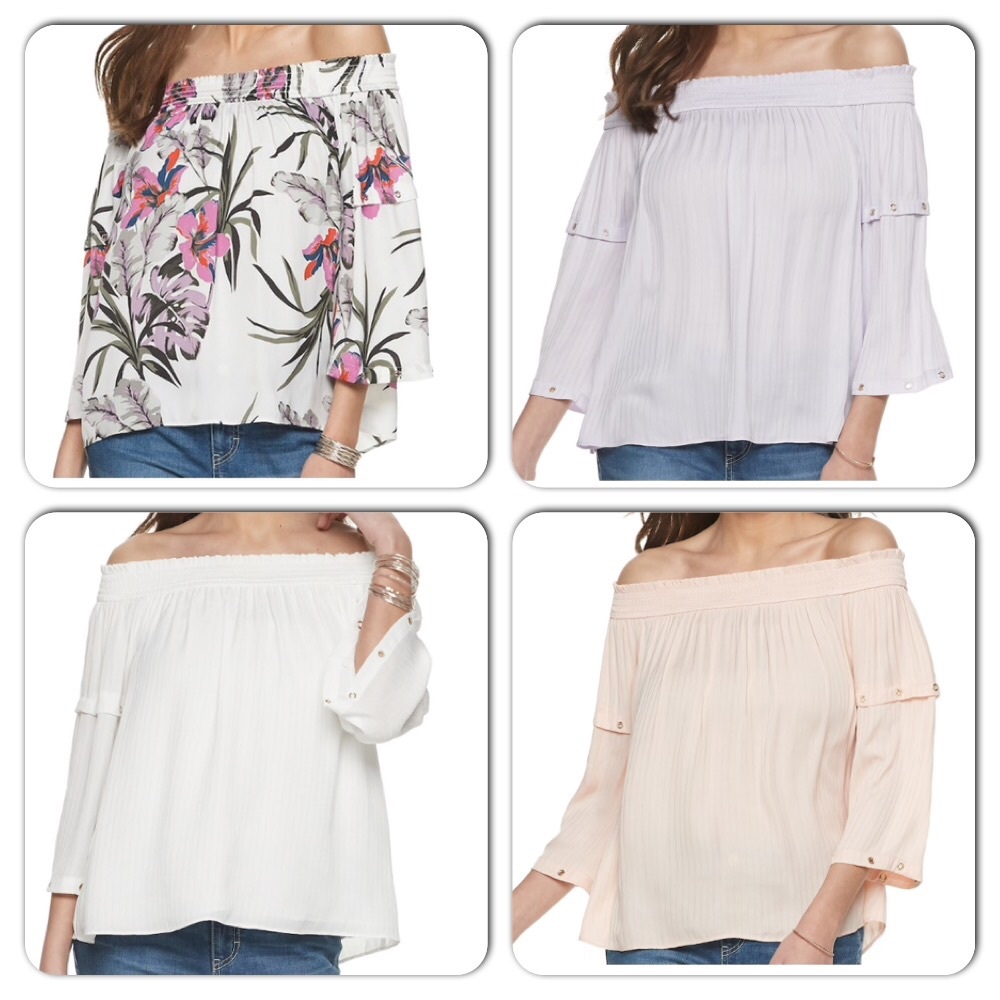 Jennifer Lopez Grommet Trim Off Shoulder Top